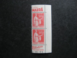TB Paire Verticale De Carnet Du N° 283c, Neuve X. Avec PUB Sup. " MAZDA " + PUB Inférieure " BLEDINE". - Unused Stamps
