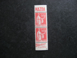 A). TB Paire Verticale De Carnet Du N° 283c, Neuve X. Avec PUB Sup. " MAZDA " + PUB Inférieure " BLEDINE". - Unused Stamps