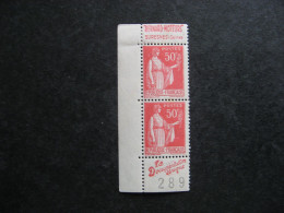 TB Paire Verticale De Carnet Du N° 283c, Neuve X. Avec PUB Sup. " BERNARD" + PUB Inférieure " ART VIVANT". - Unused Stamps