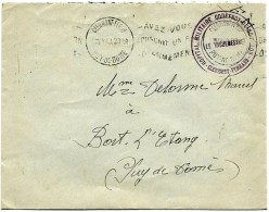 Enveloppe Oblit  CLERMONT FERRAND   Puy De Dome 1940 + Cachet " Hopital Militaire Clermond Ferrand" Arrivé Bord L Etang - Guerre De 1939-45