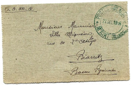 Sur Petite Lettre  Cachet "  Poste Aux ...M'RIRT MAROC 1916 Pour BIARRITZ - Africa (Varia)