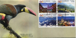 Lote 2022-17F, Colombia, 2022, SPD-FDC, Colombia-Alemania, Germany Relations, Snowy Mountain, Church, City Panoram, Bird - Colombie