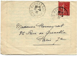 Sur Lettre   50c Semeuse  Oblit  POUILLENAY    COTE  D'OR  1932 - 1921-1960: Modern Tijdperk