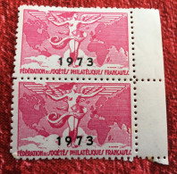 2 Vignette**s Fédération Des Sociétés Philatéliques Françaises Cinderella Erinnophilie,Timbre,stamp,Sticker-Bollo-Vineta - Briefmarkenmessen