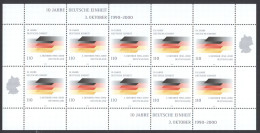 Germany Sc# 2102 MNH Pane/10 2000 110pf Reunification Of Germany 10th - Ungebraucht