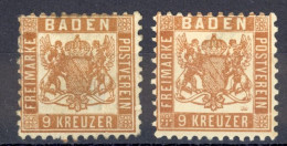 Germany Baden Sc# 23-23a MH 1862-1865 9kr Brown & Bister Coat Of Arms - Nuovi