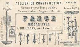 Delcampe - 69 BRIGNAIS ATELIER DE CONSTRUCTION FARGE CARTE COMMERCIALE 1900 VIS FILETAGE CARTE PLIEE - Brignais