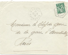 Envel  Oblit  F4    MORNAC  CHARENTE     1 FR  Iris   1940 - Briefe U. Dokumente