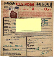 COLIS POSTAL  3F  SNCF  SEMEAC MARCADIEU   BORDEAUX 1943 - Briefe U. Dokumente