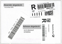 Italien / Italia, Brief Einschreiben Bari - Allschwil (Schweiz), Einschreibezettel Deutsche Post (Fehlleitung?) - 2011-20: Cartas & Documentos