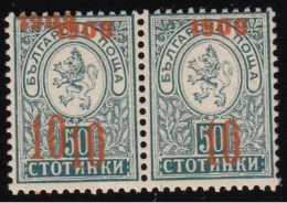 ERROR/Small Lion/PAIR/ Double Overprint /Mi: 75/ Bulgaria 1909/EXP. Karaivanov - Varietà & Curiosità