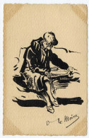 FEMME SCENE DE GENRE  DESSIN ENCRE REALISEE SUR CARTE POSTALE -  SIGNEE  LE MOINE OU LEMOINE  1928  ARTISTE DE MARSEILLE - Dibujos