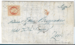 0016. LAC N°16 Orange-Vif !!- Càd Paris Bur.15 (ob. Roulette Points Penchés) à Zurich (SUISSE) - Oct.1855 - Signée X2 - 1849-1876: Période Classique