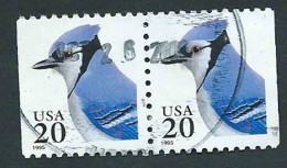 United States, USA, Stati Uniti 1995; Ghiandaia Azzurra, Blue Jay Bird, Couple 20c. Used. - Mussen