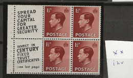 1936 MNH GB, SG 549a Booklet Pane Postfris** - Neufs