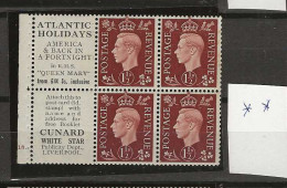 1937 MNH GB, Booklet Pane With Selfedge - Nuevos