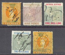 Grenada Used Lot/5 1p-2sh Queen Victoria Revenues - Grenada (...-1974)