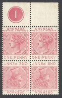 Grenada Sc# 30a Tete Beche MNH Block/4 (a) 1887 1p Rose Queen Victoria - Grenada (...-1974)