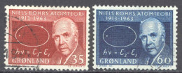 Greenland Sc# 66-67 Used 1963 35o-60o Niels Bohr And Atom Diagram - Gebruikt