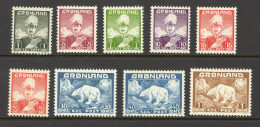 Greenland Sc# 1-9 MNH 1938-1946 Christian X, Polar Bear - Nuovi