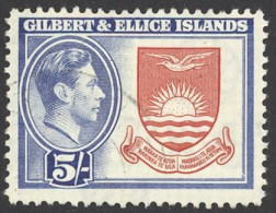 Gilbert & Ellice Islands Sc# 51 Used 1939 5sh Coat Of Arms - Gilbert & Ellice Islands (...-1979)