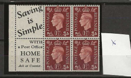 1937 MH GB, Booklet Pane With Selfedge - Unused Stamps