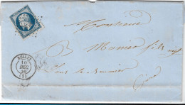 0014. LAC N°14 Ty. I  Bleu Laiteux - PC. 358 & Càd Ind. 3 De Belley (AIN) à Lons Le Saunier (JURA) - Déc. 1856 - 1849-1876: Période Classique