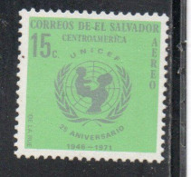 EL SALVADOR 1975 AEREO AIR POST MAIL AIRMAIL UNICEF 15c MNH - Salvador