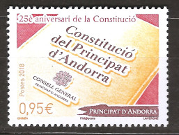 Andorre Français 2018 N° 811 ** Anniversaire, Constitution, Conseil Général, Principauté, Référendum, Mitterrand, Droits - Ongebruikt