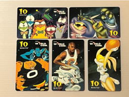 Mint USA UNITED STATES America Prepaid Telecard Phonecard, WorldCom Movie Space Jam Michael Jordan, Set Of 5 Mint Cards - Colecciones