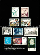 42636606 Briefmarken Auf Postkarte Sverige Tio Populaeraste Maerkena   - Timbres (représentations)