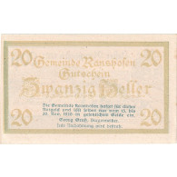 Autriche, Ranshofen, 20 Heller, Château, 1920, 1920-11-30, SPL, Mehl:FS 819Aa - Oesterreich