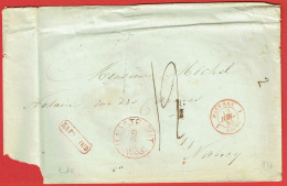 ESC De Maastricht (Pays-Bas) Pour Nancy (54) - 9/7/1855 - CAD 15 + Marque Entrée Pays-Bas 1 Valnes 1 + TM12 + Amb. + ML - Entry Postmarks