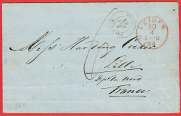 LAC De Leiden (Pays-Bas) Pour Lille (59) - 30 Avril 1864 - CAD Rond Type 15 + Marque Entrée Pays-Bas Lille + TM 6 - Entry Postmarks