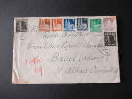 Bizone Bauten 1949 MiF Mit Kontrollrat Tagesstempel Mülheim (Ruhr) Nach Basel Schweiz / Auslandsbrief - Cartas & Documentos