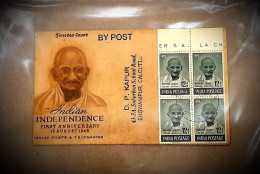 India 1948 Mahatma Gandhi 12a BLOCK Of 4 Franking On CALCUTTA POSTAL USED COVER As Per Scan Ex Rare - Mahatma Gandhi