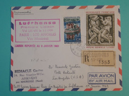 AH0 FRANCE   BELLE  LETTRE RARE  1ER JANV. 1969  1ER VOL REPORTé  DE RECOIGNIES A LOS ANGELES    +AFF. PLAISANT++ + - 1960-.... Lettres & Documents