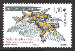 Andorre Français 2017 N° 807 ** Animal, Salamandra Salamandra, Salamandre De Feu, Amphibien, Mue Hibernation Neurotoxine - Unused Stamps