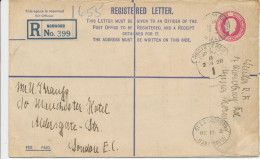 GB 1928, GV 4½d Very Fine Used Postal Stationery Registered Envelope (Huggins & Baker RP39 Size H) Tied By CDS 23mm „NOR - Covers & Documents