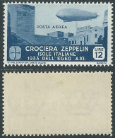 1933 EGEO POSTA AEREA ZEPPELIN 12 LIRE MH * - RC14-9 - Egeo