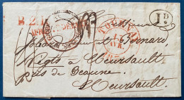 Lettre 1837 Dateur TOURNAI + Après Le Départ + B.2.R + Entrée " BELGIQUE PAR VALENCIENNES "1Décime Rurale Pour MEURSAULT - 1830-1849 (Belgique Indépendante)