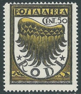 1934 EGEO POSTA AEREA ALA STILIZZATA 50 CENT SASSONE 30 MNH ** - RC15-10 - Egée