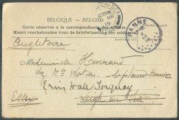 Carte Imprimé (verso : Commun. Et Détail Militaire De L'envoyeur)  Sc PANNE Du 8-III-1915 Vers Leigh On Sea (11/03) Et R - Belgische Armee