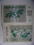 Sale! UNC Banknote Lithuania P-33a 1991 3 Talonas Animals Birds Oiseaux Herons Prefix Nr. AN 580607 - Litauen