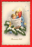 ZXF-40 Heureux Noël. Anges Chantant Un Cantique. Sapin, Neige, Bougie. Circulé Sous Enveloppe - Autres & Non Classés