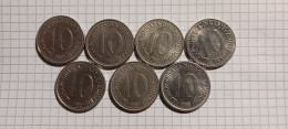 Münzen Jugoslawien 10 Dinar Set 1982 - 1988 - Yugoslavia