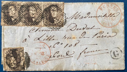 Lettre Médaillon 2e Choix Mais Rare! Avec Boite Rurale G De MOCRES + N°6 X4 Obl GC 44 De FURNES Dateur En Rouge + Entrée - 1851-1857 Medallions (6/8)