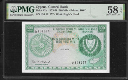 Cyprus  500 MIL 1.6.1974 PMG 58epq CHOICE AUNC!  Very Rare! - Chipre