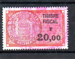 MONACO --  Type " Armoiries De Daussy " 20 Francs Vermillon, Brun-rouge Et Noir - Steuermarken