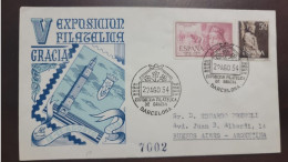 P) 1954 SPAIN, V PHILATELIC EXHIBITION GRACIA, HOLY YEAR, AIRMAIL, CIRCULATED TO BUENOS AIRES ARG, FDC, XF - Andere & Zonder Classificatie